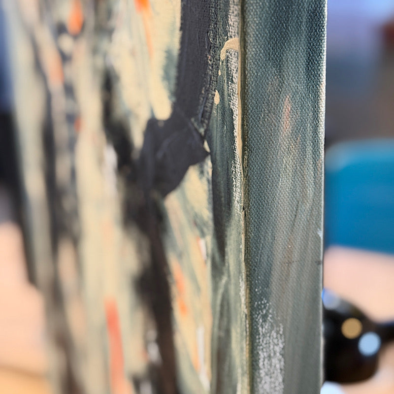 Close-up of a textured surface with a blurred background. Details of the Artwork The Elephant by Clara Woods