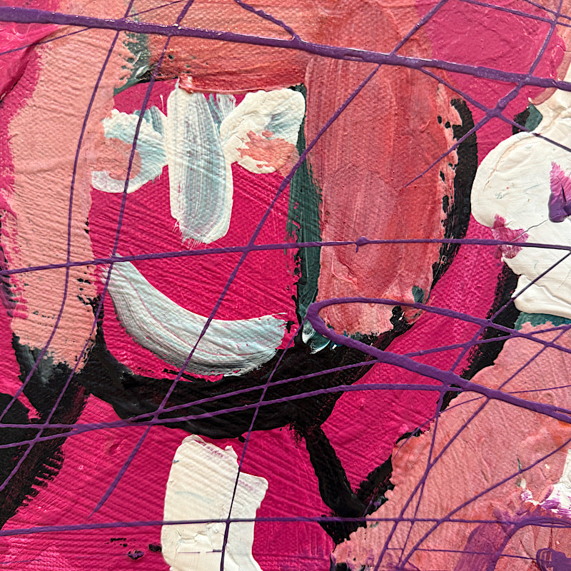 Abstract artwork with pink, purple, and black colors