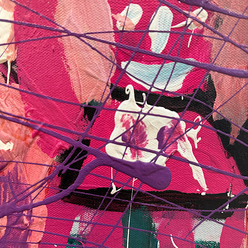 Abstract art with dancers and a red background