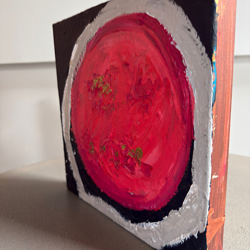Little Mars close-up detail — deep red acrylic texture with layered brushstrokes, Clara Woods Collection, 2026