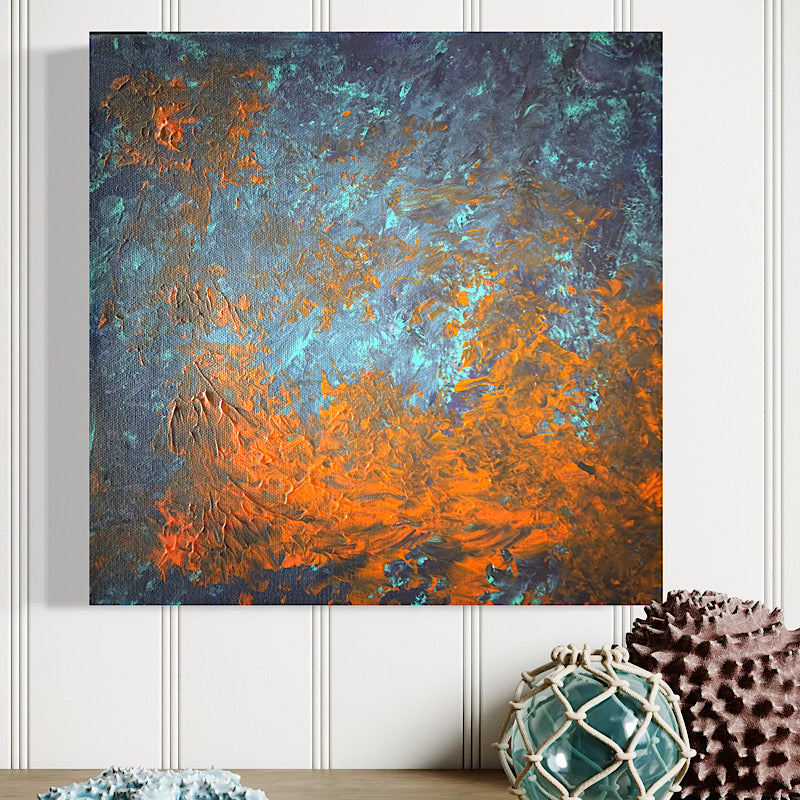 Little Mercury additional detail view — rich acrylic texture in blue, teal and orange, Clara Woods Collection, 2026