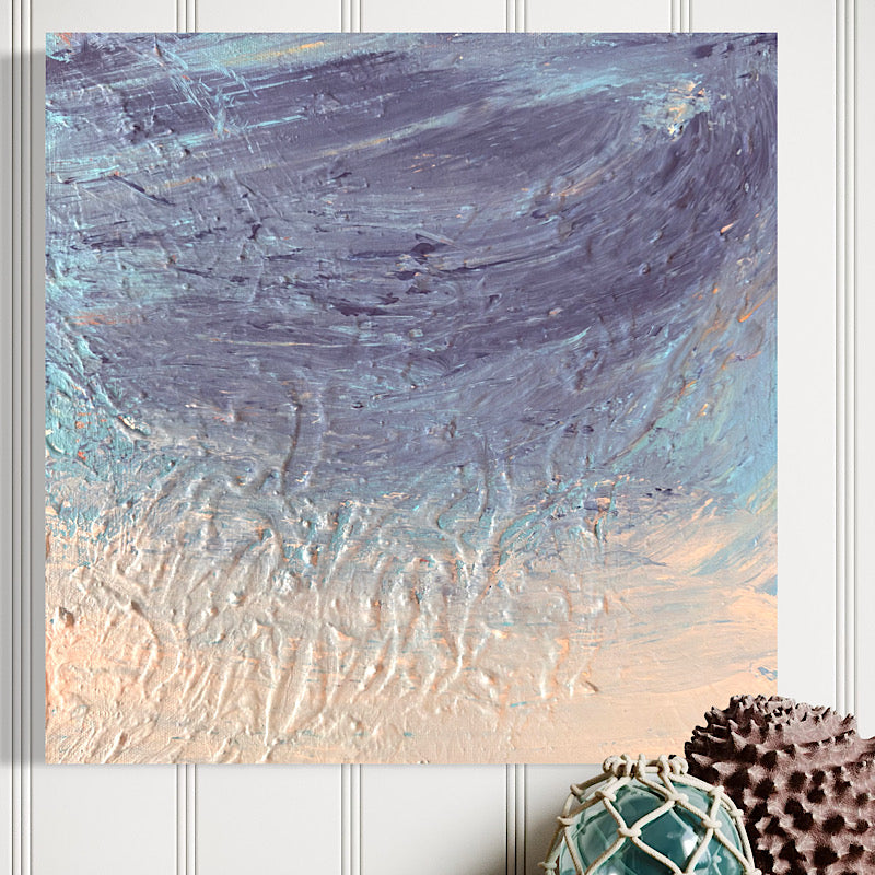 Little Uranus original painting by Clara Woods — additional detail view, layered purple and teal acrylic with expressive brushwork, Clara Woods Collection, 2026
