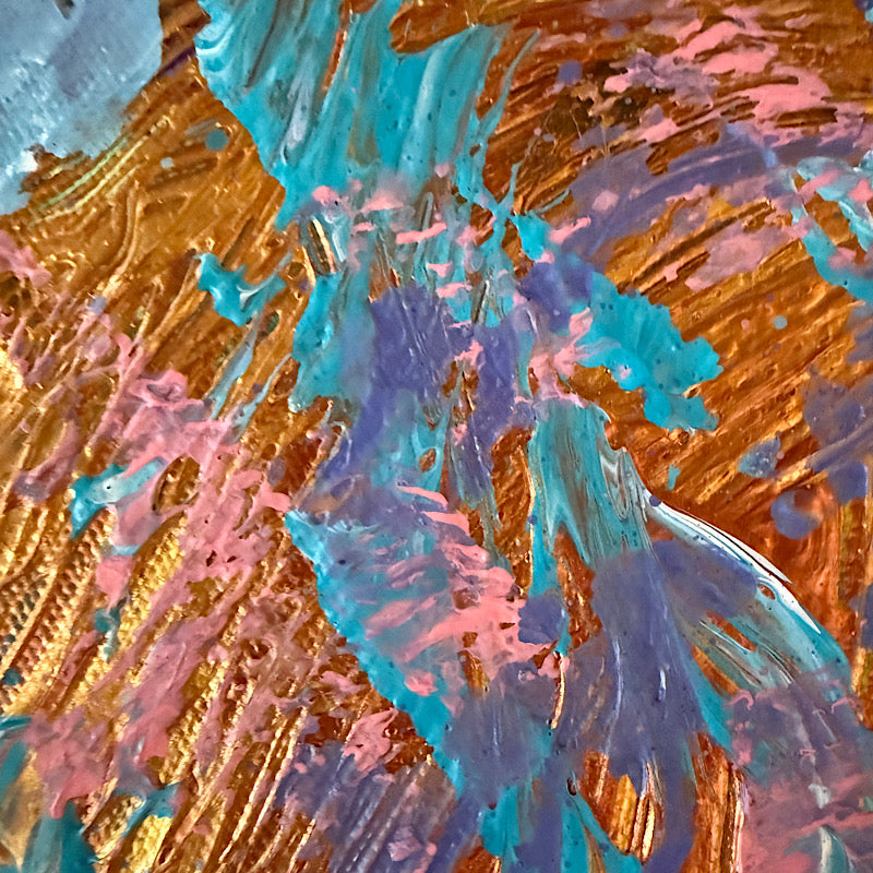 Back of Little Jupiter canvas by Clara Woods — handwritten messages including 'You Are Loved!', 'Dream Big', 'Keep Going!!!', 'You Are Special', serial number CW1288, 16x12 in, made in Newport Beach, 2026