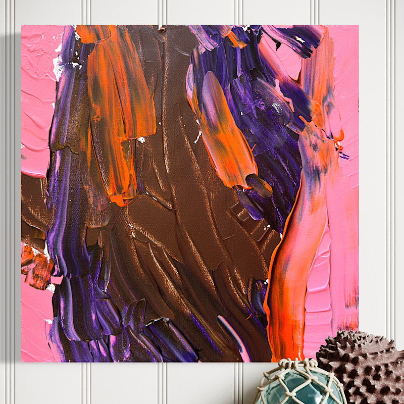 Little Ocean 01, detail close-up of layered orange, coral and pink acrylic brushstrokes