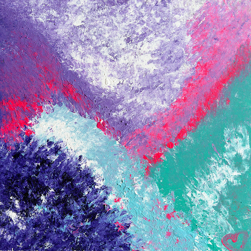 Pacific, Original by Clara Woods — 36x36 in acrylic on canvas, close-up texture detail of lavender and white impasto brushstrokes with magenta accents