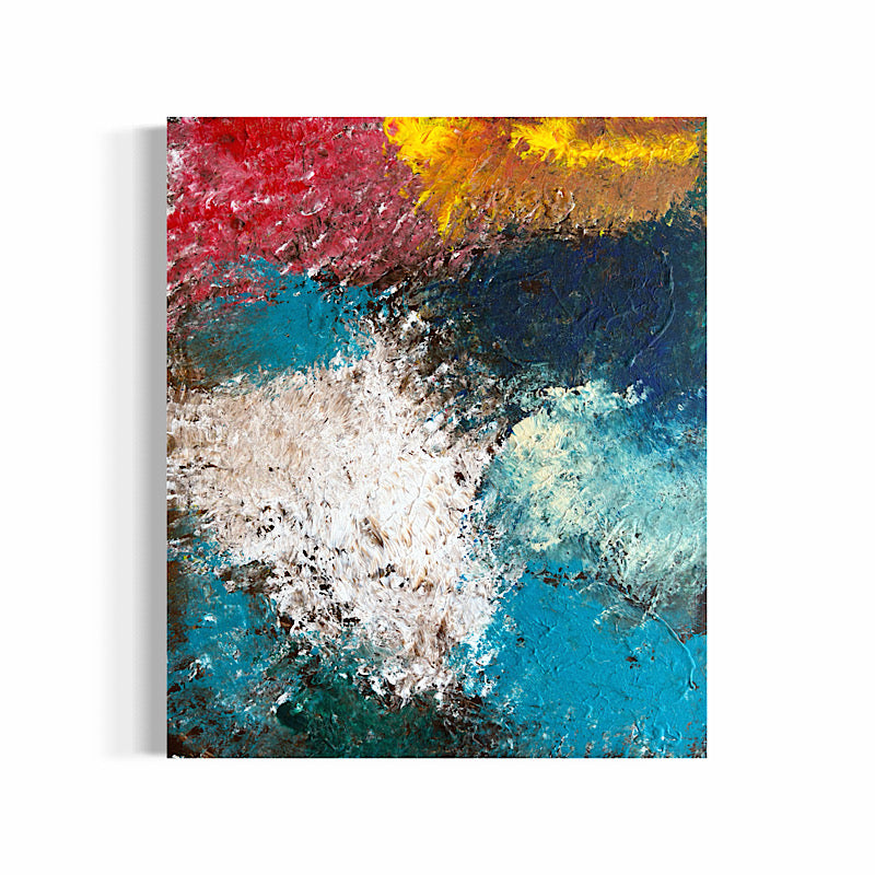 Deep Sea, Original by Clara Woods — side view of the canvas in the studio, showing teal painted edges and the depth of the layered acrylic paint