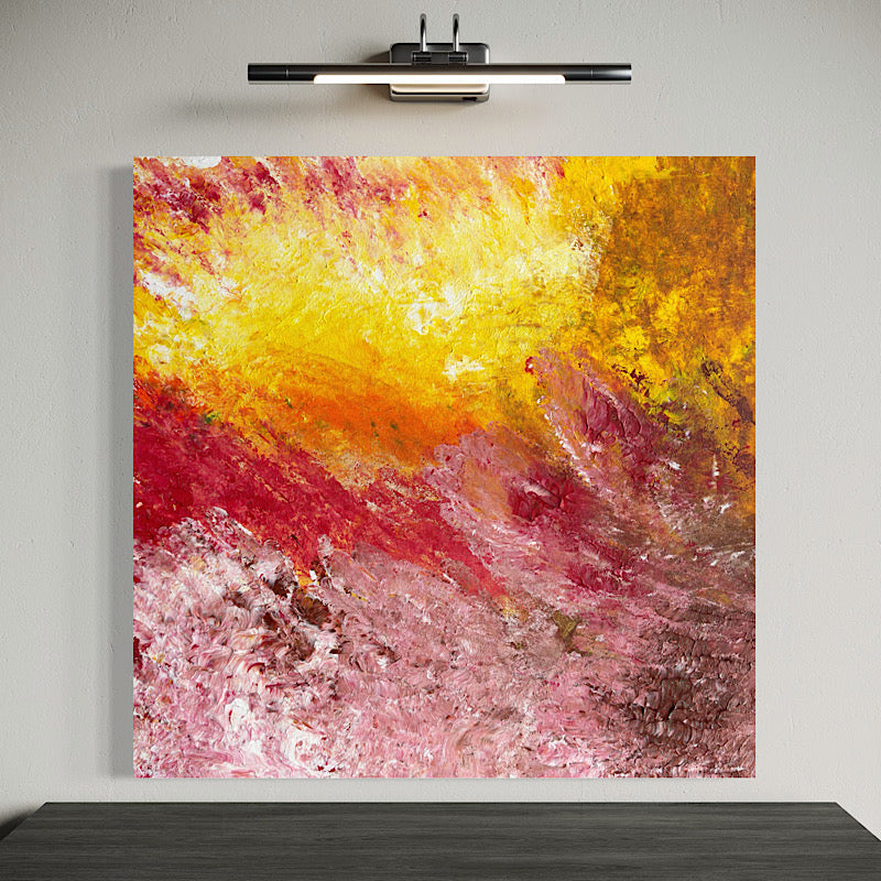 Ocean Breeze, Original by Clara Woods — macro detail of the crimson red mid-section, deep red and magenta acrylic strokes with pink and white accents