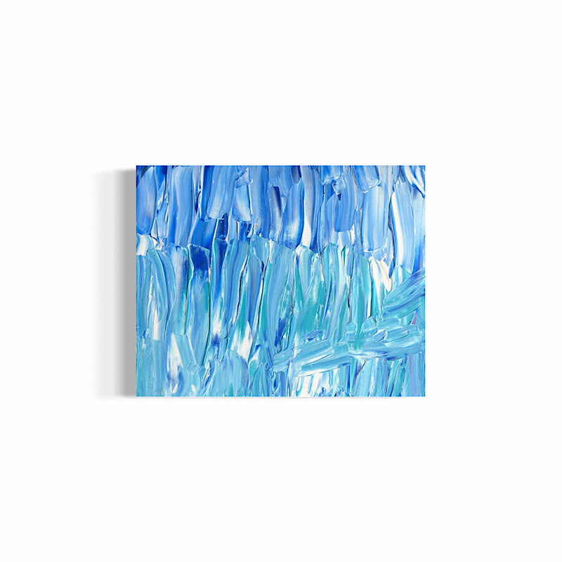 Beach, Original by Clara Woods — macro detail of the lower right section, layered teal and cobalt blue acrylic with white highlights and visible canvas texture