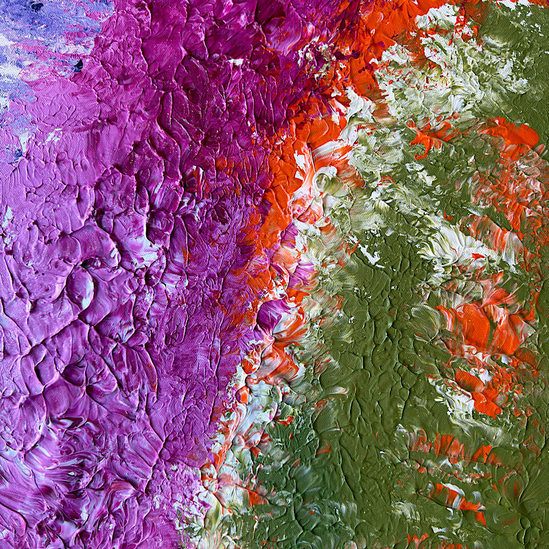 Oceans, Original by Clara Woods — 60x48 in acrylic on canvas, full painting on white background showing the complete composition with sky blue upper section, magenta and olive left, lavender center and teal lower accent
