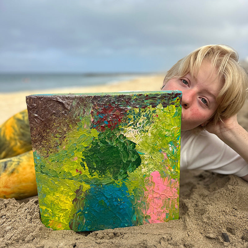 Little Ocean 04 original painting by Clara Woods displayed in lifestyle setting