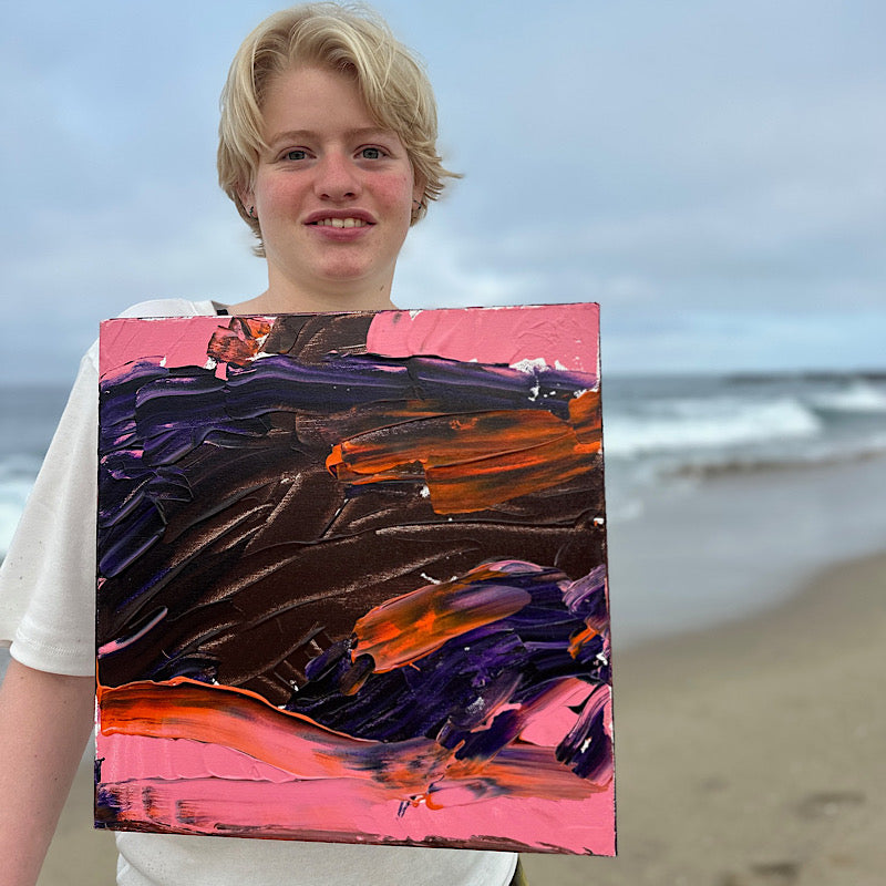 Little Ocean 01 original painting by Clara Woods displayed in lifestyle setting
