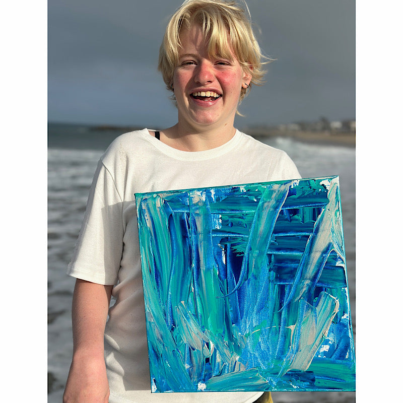 Little Ocean 03 original painting by Clara Woods displayed in lifestyle setting
