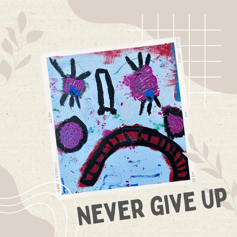 Never give up, Painting, Acrylic on wood, 2023 (17x17")