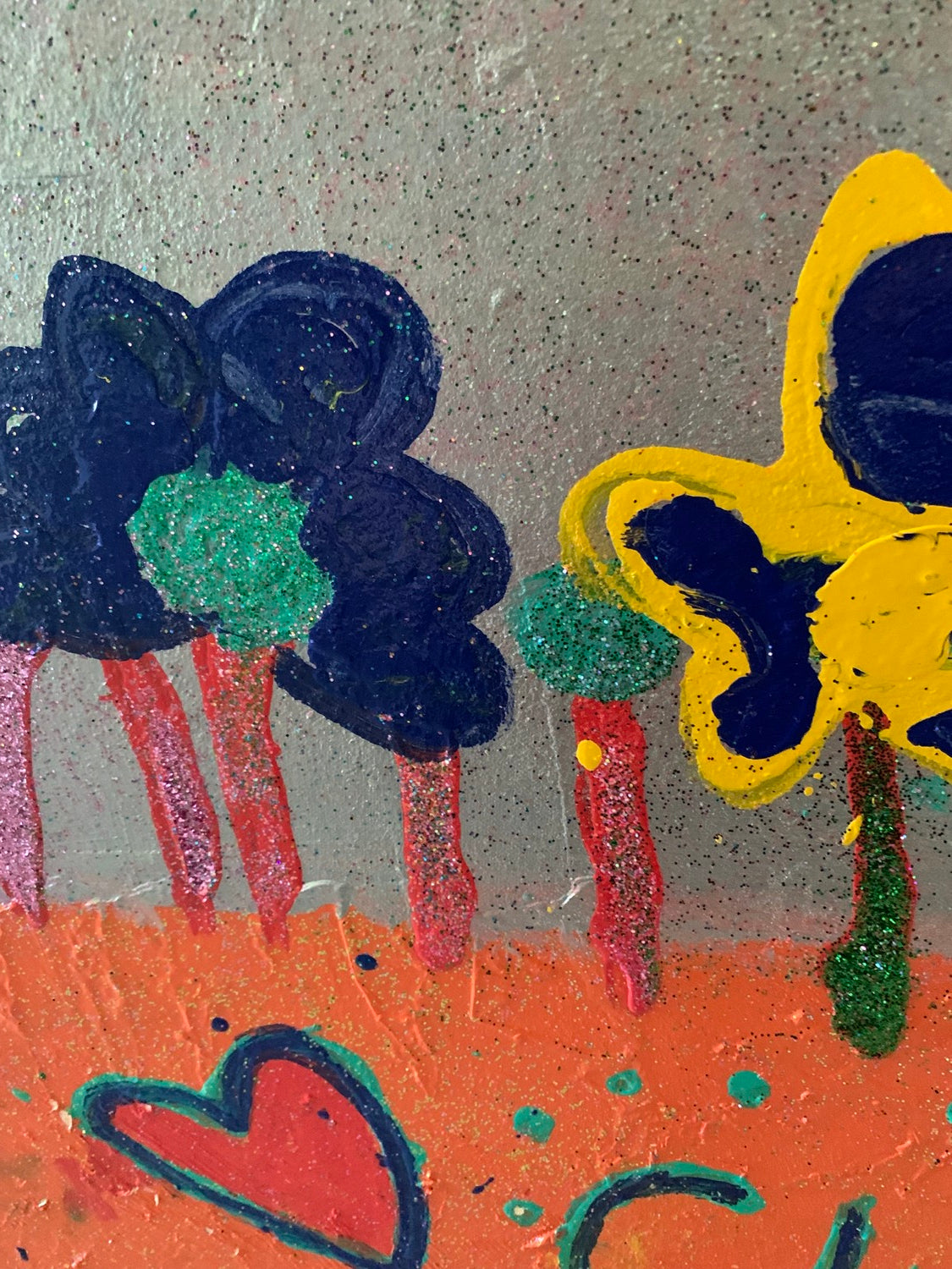 Glitter Garden - Painting, acrylic and glitter on canvas, 2021 (40”x40")