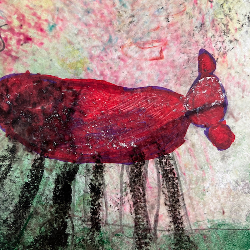 Guinea Pigs - Original drawing, crayon on paper, 2022 (14x17")