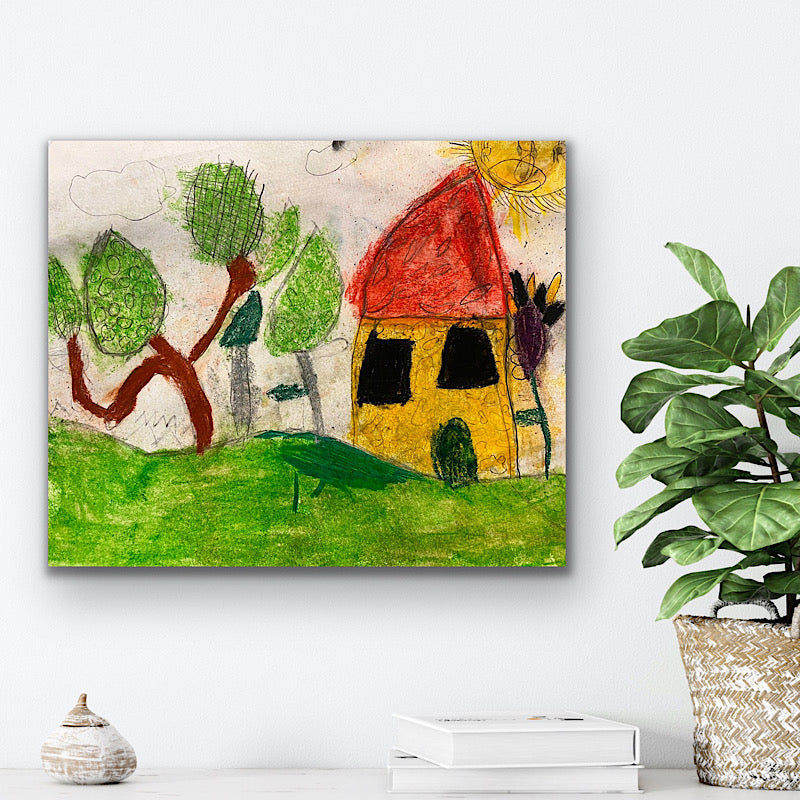 My house - Original drawing, Crayon on paper, 2021 (14x17")
