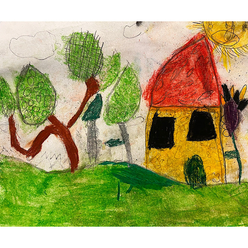 My house - Original drawing, Crayon on paper, 2021 (14x17")