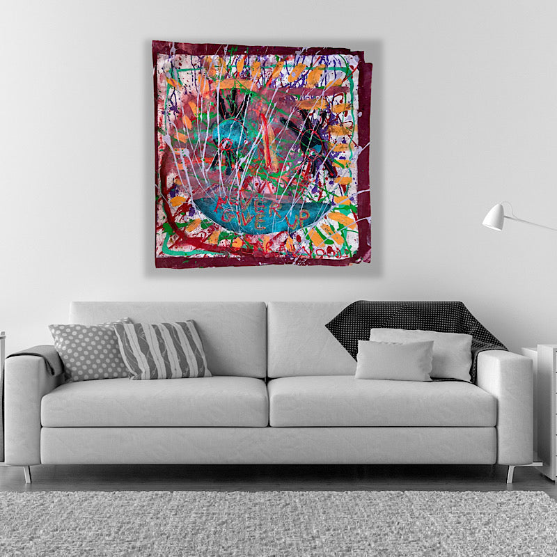 Never give up, Painting, Acrylic on non woven and paper (36x39")