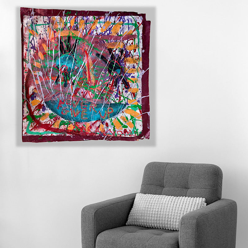 Never give up, Painting, Acrylic on non woven and paper (36x39")