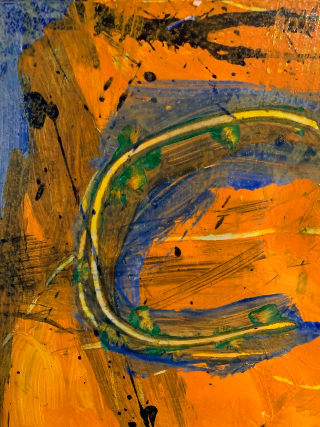 Stretching heart - Painting, acrylic on paper and wood (65x29")