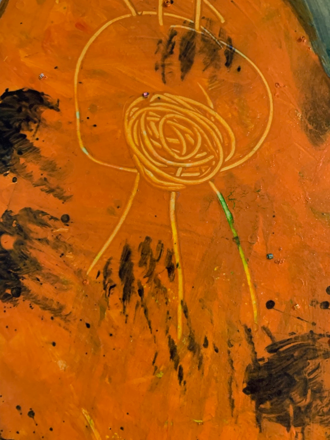 Stretching heart - Painting, acrylic on paper and wood (65x29")