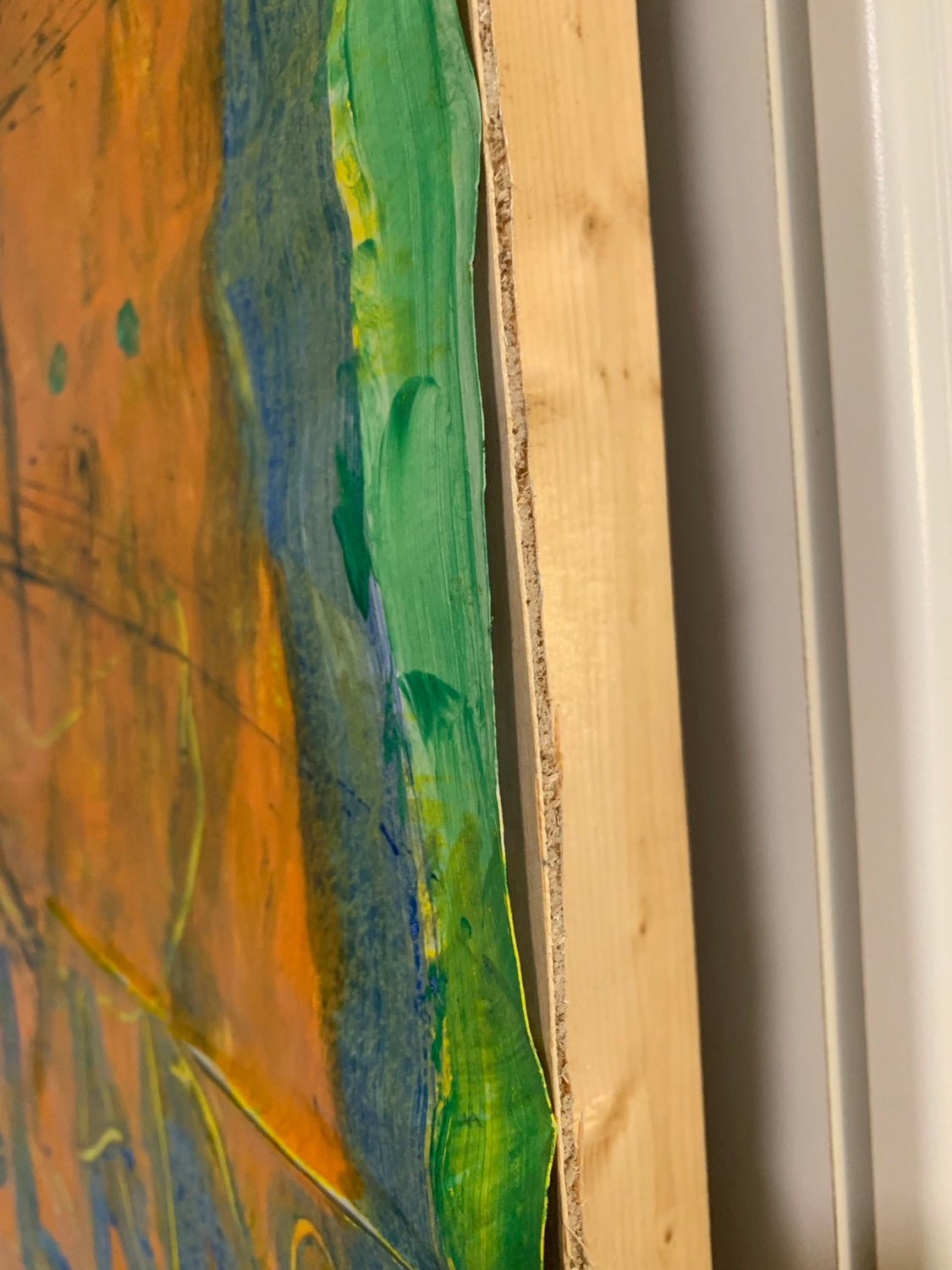 Stretching heart - Painting, acrylic on paper and wood (65x29")