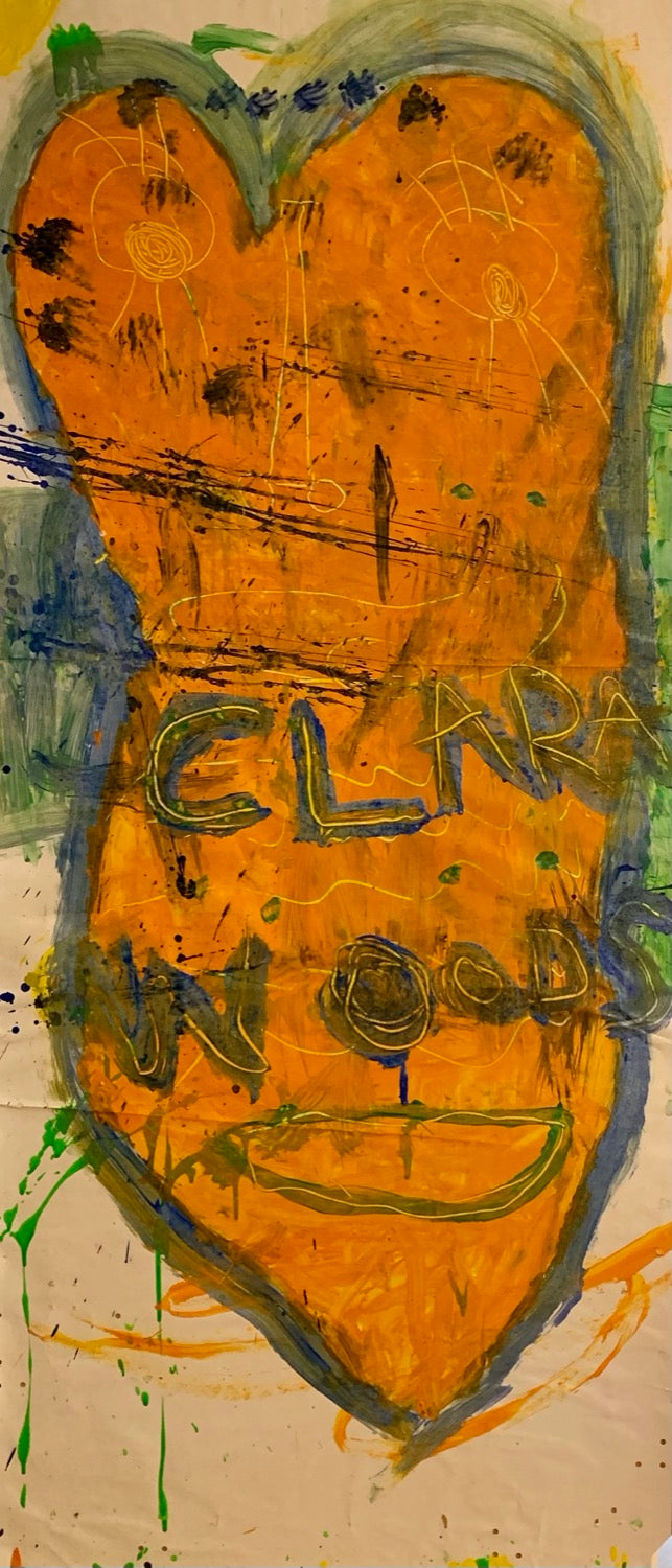 Stretching heart - Painting, acrylic on paper and wood (65x29")