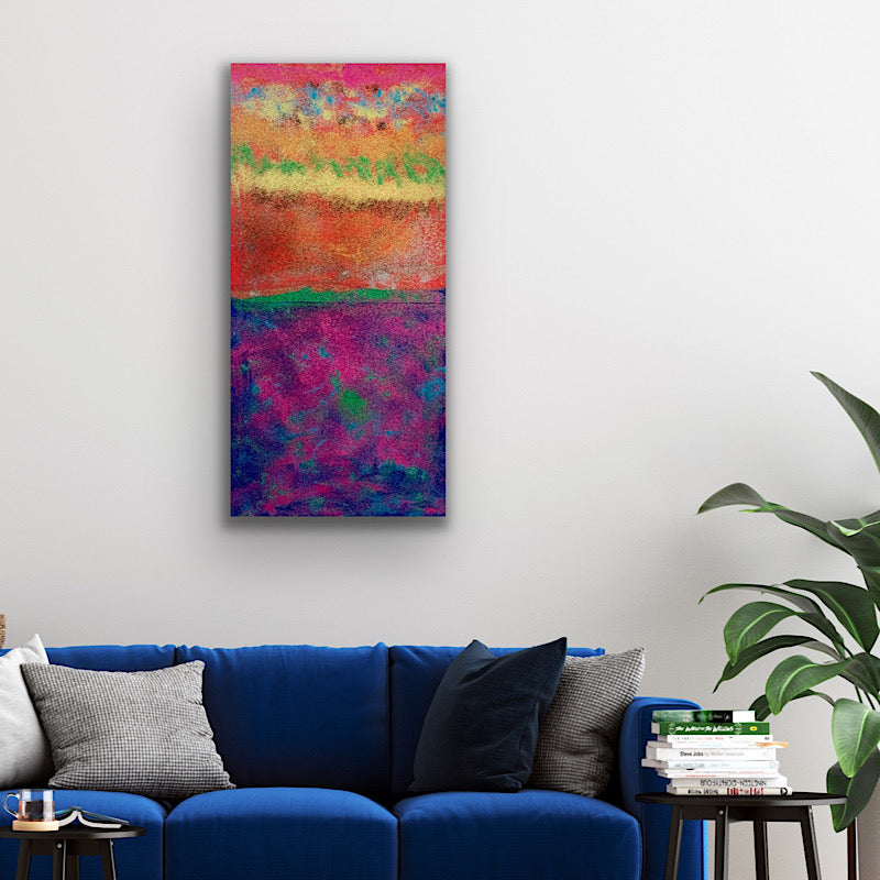 Sunrise - Acrylic and glitter on paper and wood, 2021 (47,5”x23")